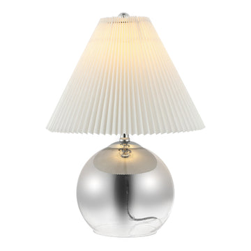 Louisa 22.5" Mid-Century Modern Round Glass/Iron Pleated Shade LED Table Lamp - JONATHAN Y